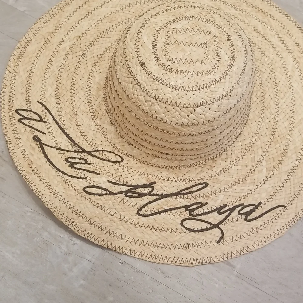 💕MICHAEL STARS💕 Raffia Embroidered A La Playa Straw Floppy Hat NWT - Picture 2 of 11